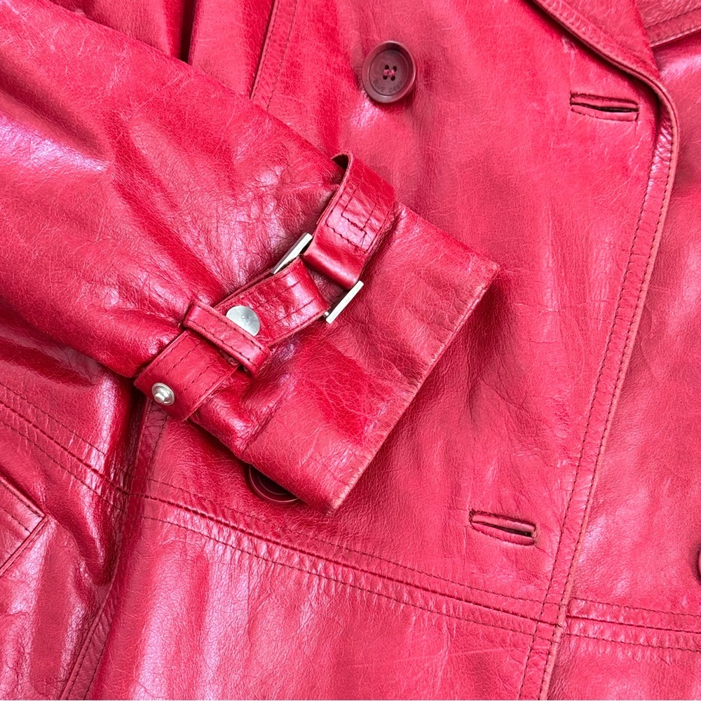 Double-Breasted Red Leather Trench Jacket MEDIUM - Picture 4 of 11